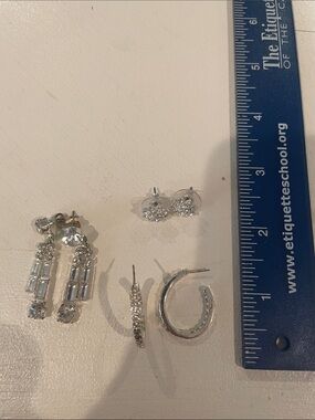 Crystal-Accented Silver Hoop and Floral Stud Earring Set